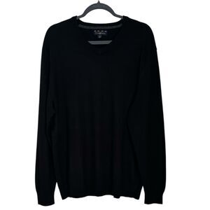 Club Room Men’s XL Black Merino Wool Blend V Neck Sweater Classic Minimalist